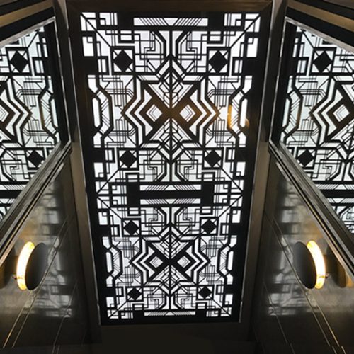 kensington ceiling panels in laser cut metal fretwork